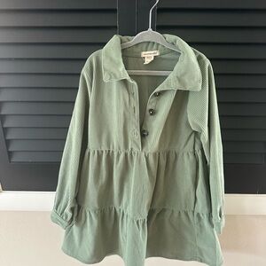 Girls Mint Corduroy Button-Up Dress